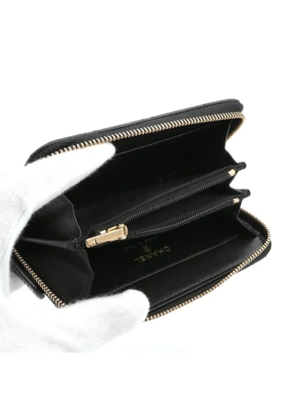 Chanel Wallet Coin Purse Black Gold Fragment Case CC Logo Quilted